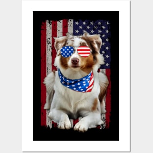 Tail Tales Shepherd Chronicles, Dog American Flag Tee for Aussie Admirers Posters and Art